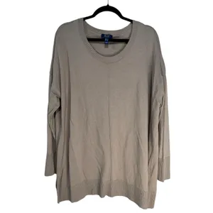 d&co Signature Women's Taupe Knit Sweater Long Sleeve‎ Oversized V-Neck L thumbnail 2