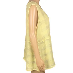 FLAX 100% Linen Yellow Woven Windowpane Check Tank Top Lagenlook Medium FLAW thumbnail 4