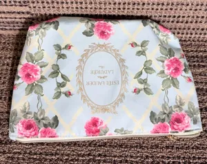 Estée Lauder Floral Cosmetic Pouch in Light Blue and Pink Rose Print thumbnail 1