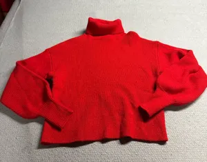 Urban Outfitters Red Ribbed Knit Chunky Turtleneck Sweater Bubble Sleeves Small thumbnail 1