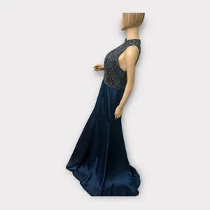 Milano Formals Size 16 Long Blue Chiffon‎ Beaded Prom Dress Formal Gown thumbnail 3