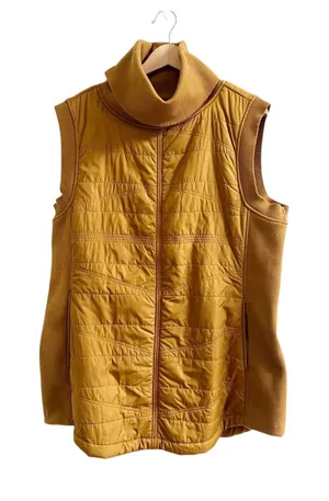 prAna Quilted Vest Women XL Mustard Sherpa Lined Sleeveless Turtle Neck Pullover thumbnail 1