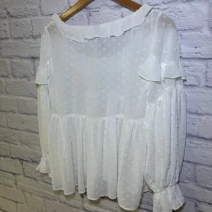Anthropologie Ruffle Mesh Women’s Long Sleeve Blouse Swiss Dot Sheer Size Small thumbnail 9