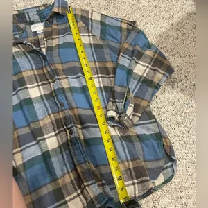 American Eagle blue, green, brown, tan, white plaid long sleeve flannel S thumbnail 5