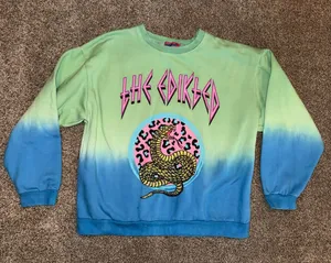 Edikted Green and Blue Ombre Snake Graphic Crewneck Sweatshirt thumbnail 1