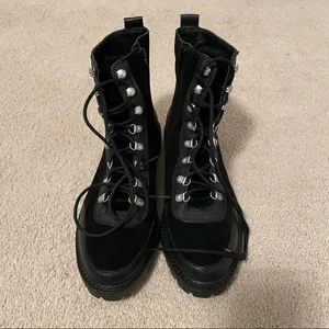 Lucky Brand Iliana Black Suede Wool Lace Up Hiker Combat Boots thumbnail 2