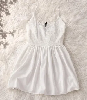 H&M Divided White Lace Bodice Skater Mini Dress Coquette Bridal Size 8 thumbnail 1