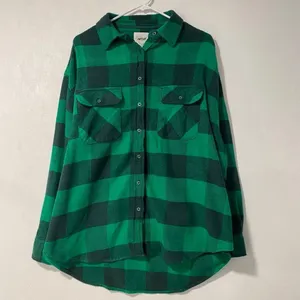 Aerie Green Plaid Flannel Shirt Button Down Cozy Oversized Top Size M thumbnail 2