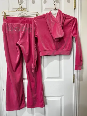 Bebe Pink Velour Tracksuit Size Small Pink Taffy Plush Zip Up Set Jacket & Pants thumbnail 2