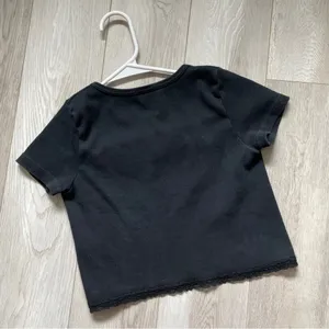Brandy Melville Ribbed Lace Trim Crop T Shirt Black (one size) indie coquette thumbnail 4