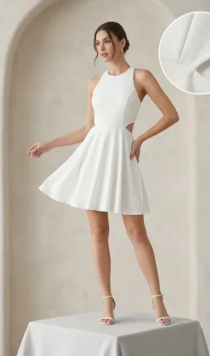 Sleeveless White Mini Dress with Side Cutouts thumbnail 1