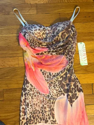 Almost Famous Leopard Maxi Slip Dress with Orange Floral Print thumbnail 2