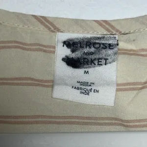Melrose And Market Striped Tie Neck Blouse Top Women M Beige Pink Cotton‎ Casual thumbnail 4