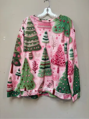 Pink Christmas Tree Sweatshirt XL Whimsical Girly Holiday Maximalist thumbnail 3