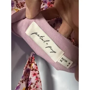 Petal + Pup Womens Floral Midi Dress Pink Purple Ruched‎ Open Tie Back Slit Sz 4 thumbnail 5