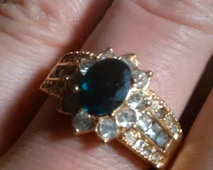 Simulated Emerald and White Crystal Gold Plate Ring (Size 10) thumbnail 1