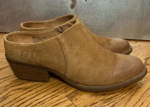 BORN Starr Tan Distressed Leather Slip On Mules Clogs Size 10 thumbnail 1