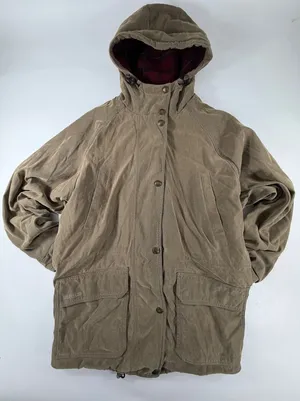 Woolrich John Rich & Bros Womens Khaki Plaid Lined Hooded Field Jacket M 16001 thumbnail 1