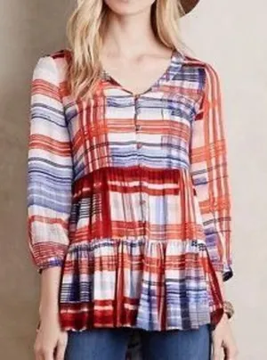 Maeve Anthropologie Lila Tiered Peasant Top Red White Blue Stripe size small thumbnail 1