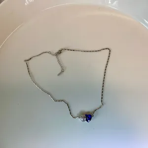 Double Heart Crystal Rhodium Plated Necklace with Crystals thumbnail 2