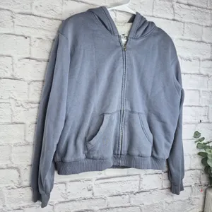 Hollister Sherpa Lined Full Zip Hoodie Slate Blue Boxy Cropped Sweatshirt S Y2K thumbnail 2
