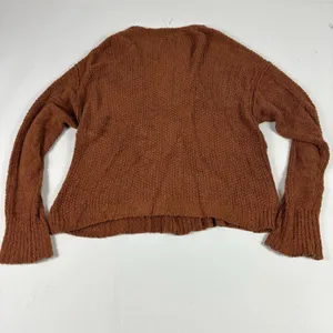 Free People Sweater Womens XL Orange Wrap Oversized Collarless Relaxed Open-Knit thumbnail 10