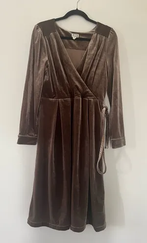 Brown Velvet Wrap Midi Dress Medium Romantic Western Prairie Cottagecore thumbnail 1