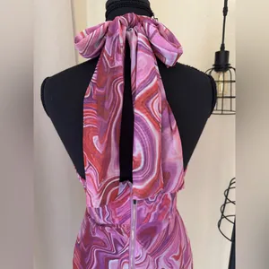 Bardot Pink Tie Dye Mesh Halter Mini Dress XS Y2K Bodycon Ruched thumbnail 8