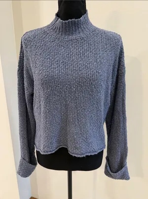 Pink Rose Women’s blue mock neck cropped sweater size M thumbnail 1