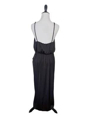 Abercrombie & Fitch Satin Draped Midi Dress Black Size Small thumbnail 3