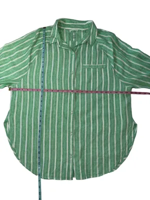 Aerie Pool-To-Party Linen Blend Cover Up Shirt Celebrity Green Stripe M thumbnail 3