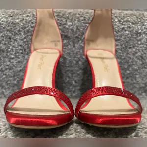 Dream Paris Red Satin Stilettos With Rhinestone Detailing thumbnail 3
