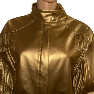 Dots Metallic Gold Faux Leather Jacket Size M thumbnail 3