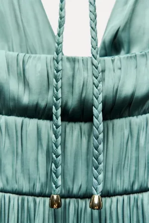 Zara maxi dress boho pleated Teal Evening Gown wedding party cocktail thumbnail 16