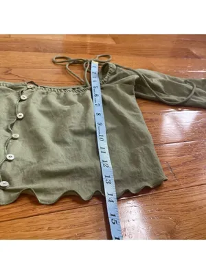 Zara Flowy Tank Top Tie Shoulders Spaghetti Straps Long Sleeve Green Sz M thumbnail 13