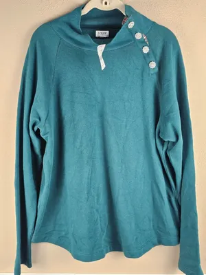 NWT J Crew Factory Womens Dark Green Jewel Button Mockneck Pullover Sweater XL thumbnail 1