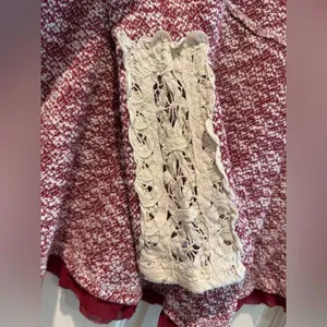 Entro Womens Red Marl Knit Babydoll Top Crochet Lace Cuff Mesh Hem Size‎ L T5735 thumbnail 4