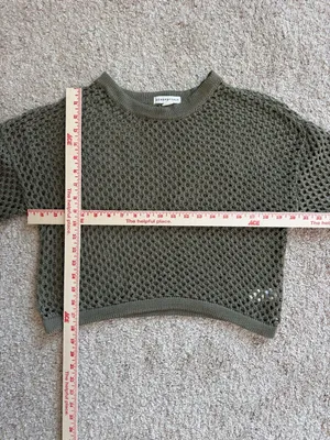 Aeropostale Olive Green Open Knit Cropped Sweater Boho Festival Aesthetic Medium thumbnail 3