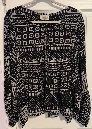 Denim & Supply Ralph Lauren Peasant Top Black Boho Aztec Dolman Boxy Tassel XL thumbnail 1