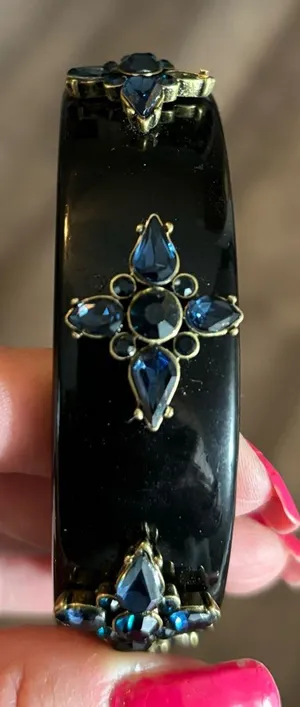 Banana Republic Black Bangle Bracelet Blue Crystal Statement thumbnail 1