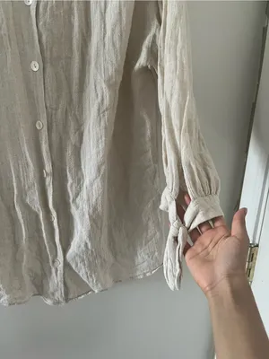 Zara Beige Linen Button Up Top Small Coastal Euro Summer Minimalist Capsule thumbnail 3