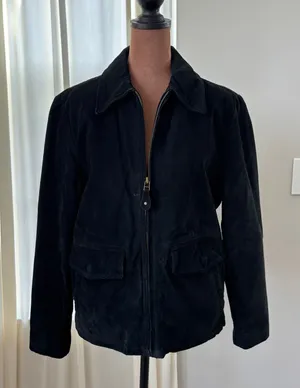 Vintage 90s Distressed Black Suede Leather Bomber Jacket Quilted Lining No Size thumbnail 1