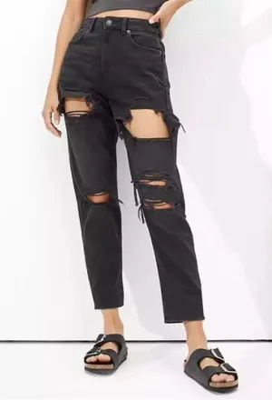 American Eagle Black High Waisted Mom Jeans Size 8 Long thumbnail 1