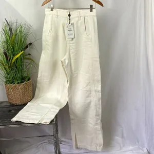 Zara Cream Ivory Cotton Wide Leg Split Hem Casual Pants NEW 8 thumbnail 2