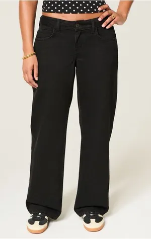 NWT Hollister Curvy Low-Rise Black Baggy Jeans 24S thumbnail 1