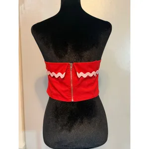 Idem Ditto Red Strapless Corset Top Pink Ric Rac Trim Zip Back Size L thumbnail 3