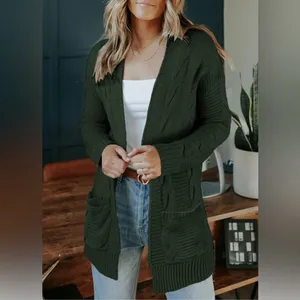 Merokeety NEW Green Long Sleeve Cable Knit Cardigan Sweater Fall Outerwear Pockets 2X thumbnail 6