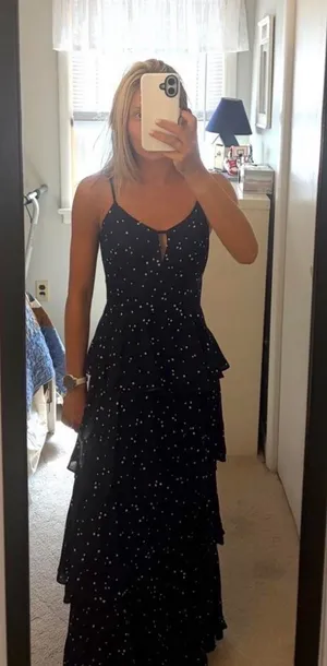 Target Maxi navy blue and polka dot dress with ruffles thumbnail 1