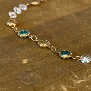 Gold tone teal and clear cubic zirconia crystal necklace thumbnail 9