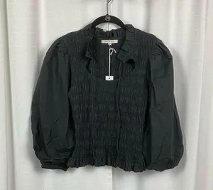 Love The Label Anthropologie Black Smocked Puff Sleeve Blouse Sz.S NWT thumbnail 6
